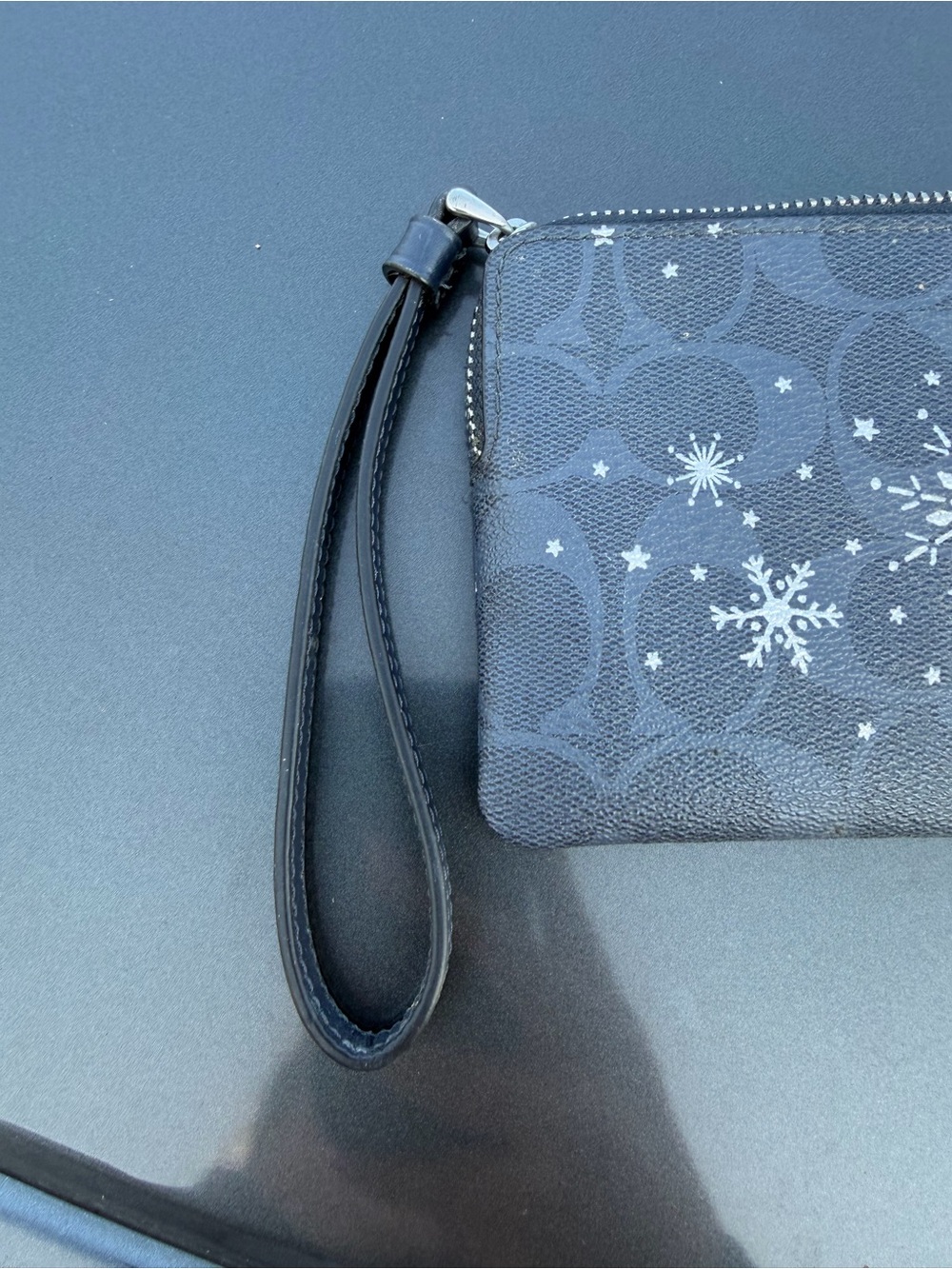COACH Black Signature Snowflake Wristlet with Silver Accents - Picture 4 of 4